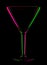 Transparent colored empty martini glass on black