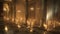 The transparent columns holding the flickering candles almost seem to disappear creating an ethereal effect in the room