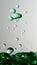 Transparent cosmetic green blue oil bubbles and shapes on white background