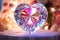 A transparent crystal heart against a soft bokeh background with a romantic glow. Love concept