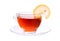 Transparent cup with tea and lemon segment