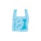 Transparent disposable plastic bag with handle in flat style.