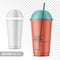 Transparent disposable plastic cup with dome lid.