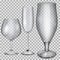 Transparent empty glass goblets for cognac, champagne and beer