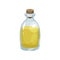 Transparent glass bottle with healthy oil from rapeseed. Concept of fresh and natural product. Flat vector design for