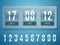 Transparent Glass Countdown timer isolated on blue background. Mechanical scoreboard.