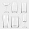 Transparent glass cup. Empty champagne cocktail bar drinks realistic glass collection vector