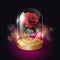 Transparent glass dome and red rose lowpoly style on heart bokeh background with Valentine`s day concept, vector background