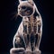 Transparent glass form of cat body with skeleton visible