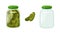 Transparent Glass Jars Showcase Vibrant, Pickled Cucumbers, Their Verdant Hues Preserved In Brine, Vector Illustration
