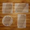 Transparent glass plates on wooden planks