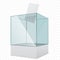 Transparent glass voting basket with envelope on simple background