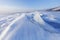 Transparent ice floe. Winter landscape. Ice-drift of Baikal lake