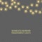 Transparent lights garland, seamless border. Festive decoration, shiny Christmas lights, isolated on transparent background.