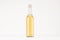 Transparent longneck beer bottle 500ml with lager, mock up. Template for advertising, design, branding identity on white wood tabl