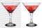 Transparent and opaque realistic martini glasses with martini an