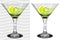 Transparent and opaque realistic martini glasses with martini, l