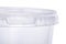 Transparent oval plastic bucket with transparent lid, plastic containers on white background, food plastic box isolated on white,