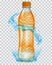 Transparent plastic bottle with water crown and splashes in ligh