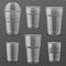 Transparent plastic disposable cups. Empty glasses various size for cold, hot drink for coffee takeaway, juice 3d