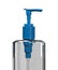 Transparent plastic sanitizer with a blue dispenser, isolated on a white background. 3d render