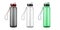 Transparent plastic water bottle with carry strap isolated on white background, vector mock-up. Sport fitness flask, template