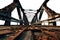 transparent PNG of a Cantilever Bridge. passageway wood road. rusty steel metal iron.