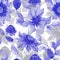 Transparent purple clematis flowers on climbing twigs against white background. Seamless floral pattern. Watercolor painting.