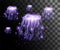 Transparent purple jellyfish on transparent background. Effect style jellyfishes. Abstract glowing effect illustration