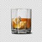 Transparent realistic Vector glass with smokey Scotch Whiskey and ice .