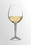 Transparent realistic vector wineglass full of white wine with bright saturated straw colored amber. Illustration in