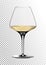 Transparent realistic vector wineglass full of white wine with bright saturated straw colored amber. Illustration in