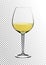 Transparent realistic vector wineglass full of white wine with bright saturated straw colored amber. Illustration in