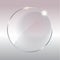 Transparent round circle. See through element on checkered background. Plastic banner with reflection and shadow. Glass