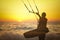 Transparent silhouette of kite surfer at sunset