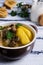 Transparent soup with oyster mushrooms