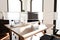 transparent text box in front of modern minimalistic pc workspace in luxurious loft office and panoramic view remote work home
