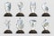 Transparent trophies. Realistic crystal glass awards with text, isolated competition cups stars and prizes. Vector isolated set