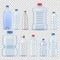 Transparent water plastic clean bottle 3d realistic container barrel gallon template set vector illustration company