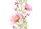 Transparent watercolor rose. Seamless vertical border. Isolated hand drawn arrangement with big flowers, eucalyptus and