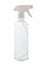 Transparent white plastic botle of antibacterial sanitizer fluid. Selective focus