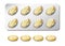 Transparent yellow capsule of drug in blister packaging. Realistic vitamin or fish oil vector illustration. capsule