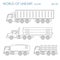 Transport cargo log oil cistern graphical line art vector set