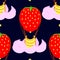Transport colourful vector seamless pattern with fruit balloons. Clouds.
