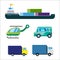 Transport delivery vector isolated white transportation car bus van fire truck helicopter ship silhouette icon tanker