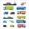 Transport delivery vector isolated white transportation car bus van fire truck helicopter ship silhouette icon tanker