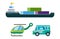 Transport delivery vector isolated white transportation car bus van fire truck helicopter ship silhouette icon tanker