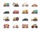Transport flat icon. Transportation symbols different automobiles public vehicle vector machines colored icon collection