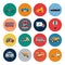 Transport flat icons. Cars and public transport vector flat illustration