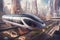 Transport of the future in a gigantic futuristic megopolis. Abstract background for a science fiction book.